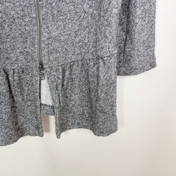 Express Womens Medium Heather Gray Zip Front Peplum Sweatshirt 3/4 Sleeve Terry - Picture 5 of 9